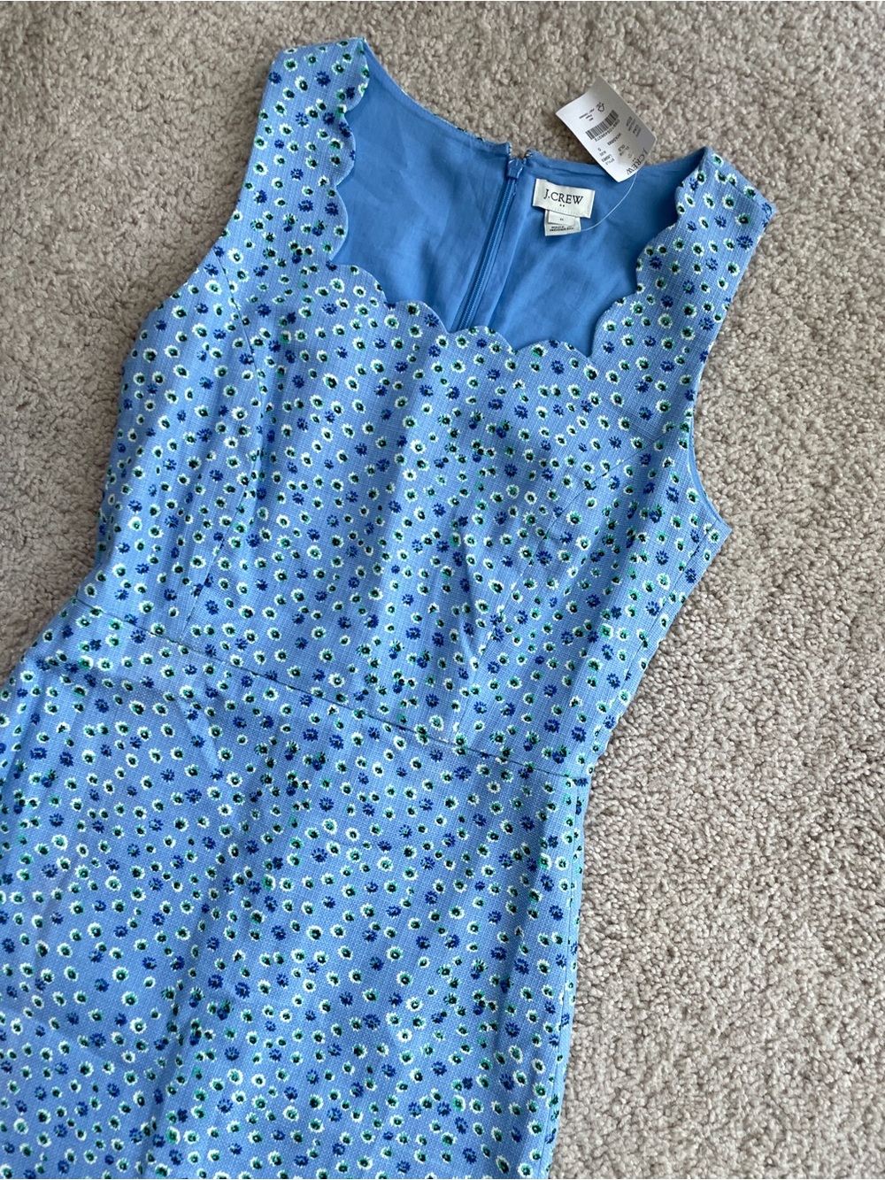 J. Crew Factory Blue Floral Scallop Square Neck A-Line Sheath Mini Dress Size 0 - Picture 5 of 14